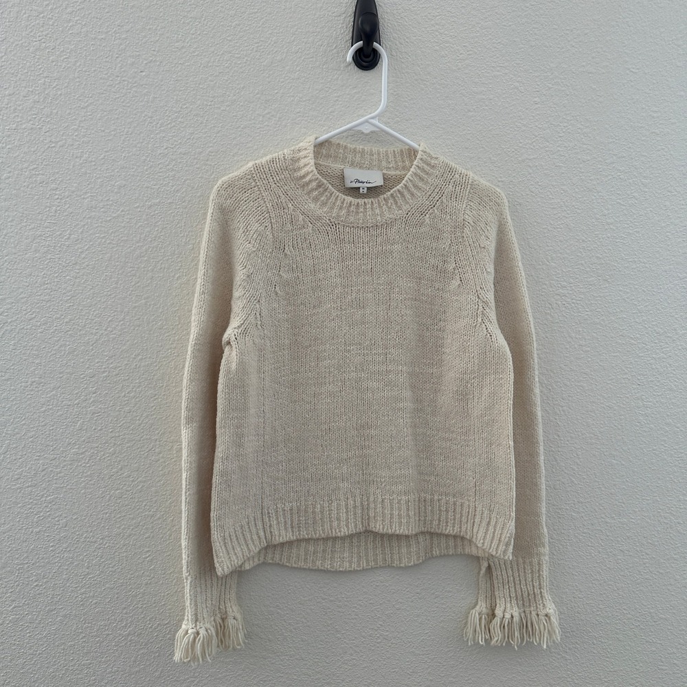3.1 Phillip Lim Cream Tassel Cuff Knit Crewneck Sweater Quiet‎ Luxury Medium